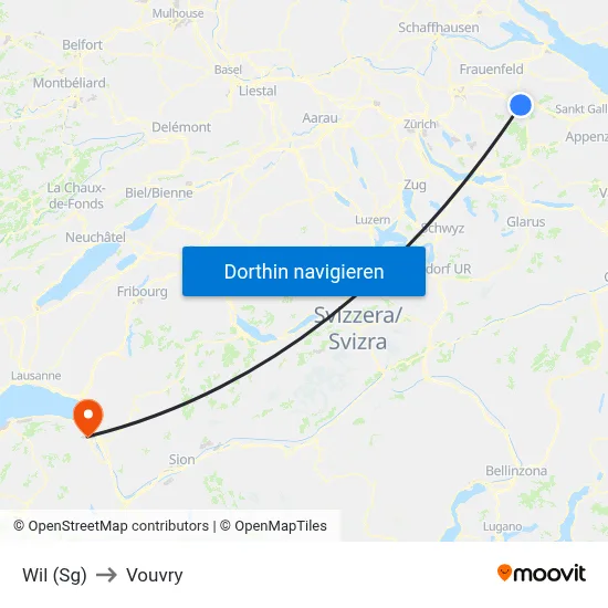 Wil (Sg) to Vouvry map