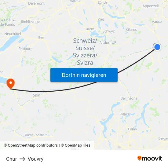 Chur to Vouvry map