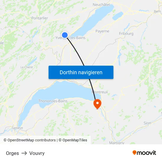 Orges to Vouvry map