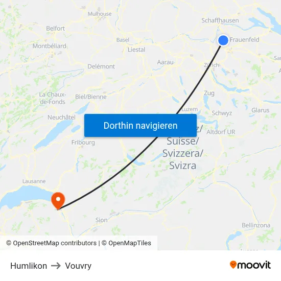 Humlikon to Vouvry map