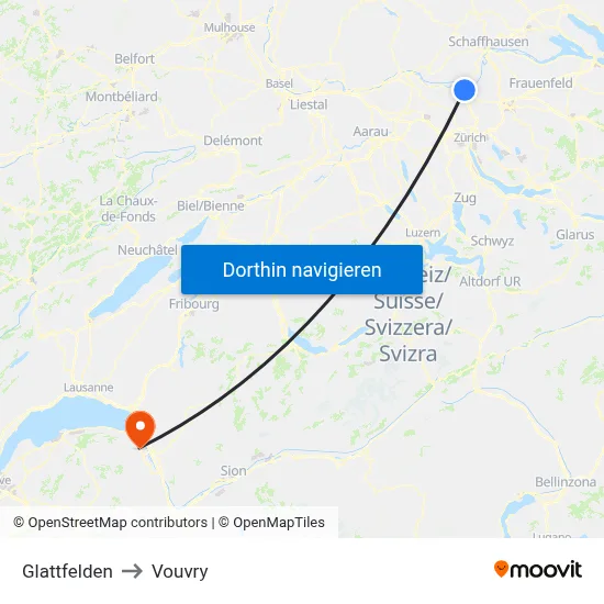 Glattfelden to Vouvry map