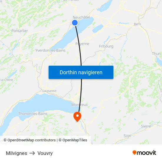 Milvignes to Vouvry map