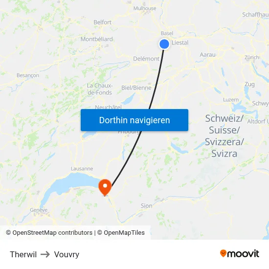 Therwil to Vouvry map