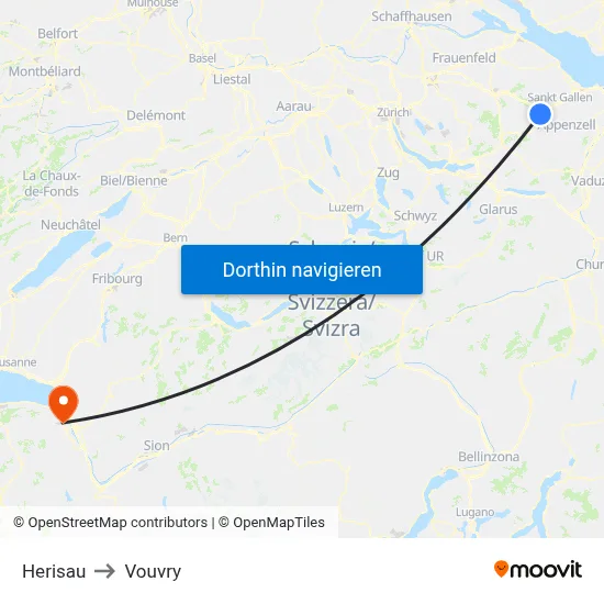 Herisau to Vouvry map