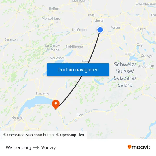 Waldenburg to Vouvry map
