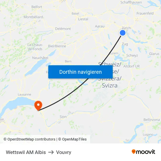 Wettswil AM Albis to Vouvry map