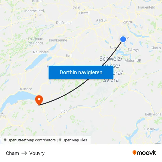 Cham to Vouvry map