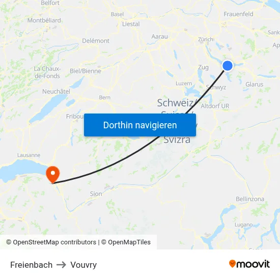 Freienbach to Vouvry map