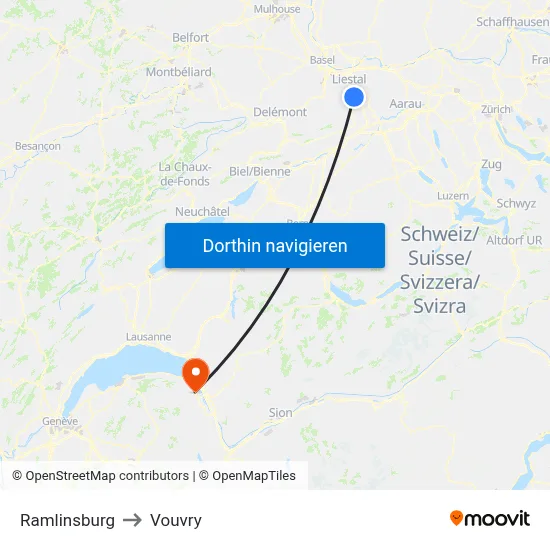 Ramlinsburg to Vouvry map