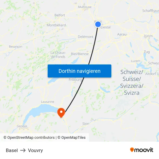 Basel to Vouvry map