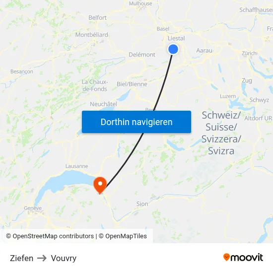 Ziefen to Vouvry map