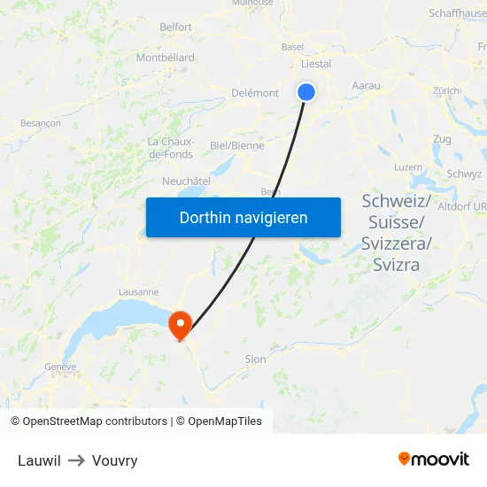 Lauwil to Vouvry map