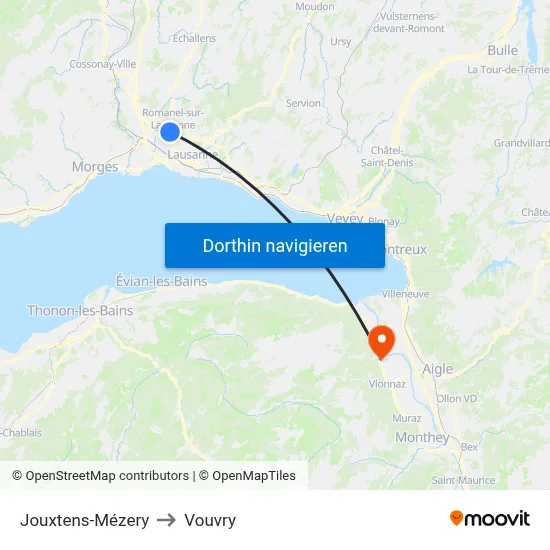 Jouxtens-Mézery to Vouvry map