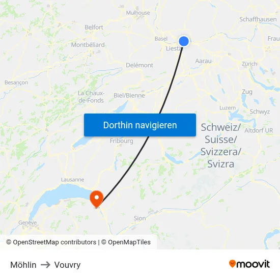 Möhlin to Vouvry map