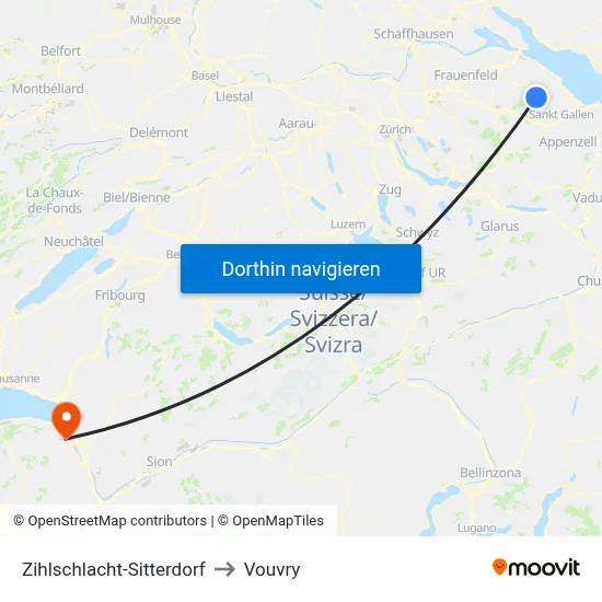 Zihlschlacht-Sitterdorf to Vouvry map