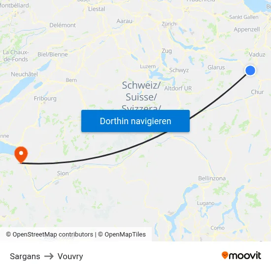 Sargans to Vouvry map