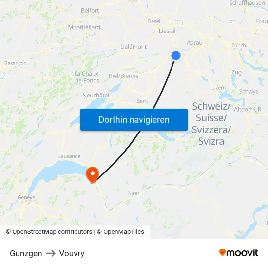 Gunzgen to Vouvry map