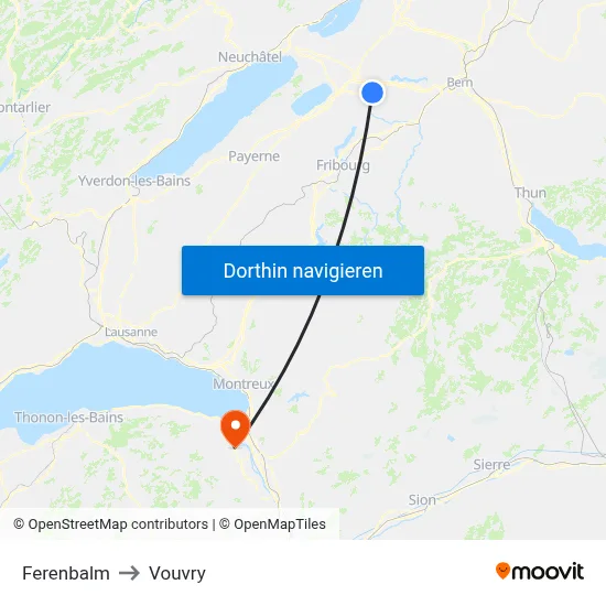 Ferenbalm to Vouvry map