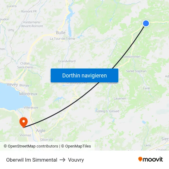 Oberwil Im Simmental to Vouvry map