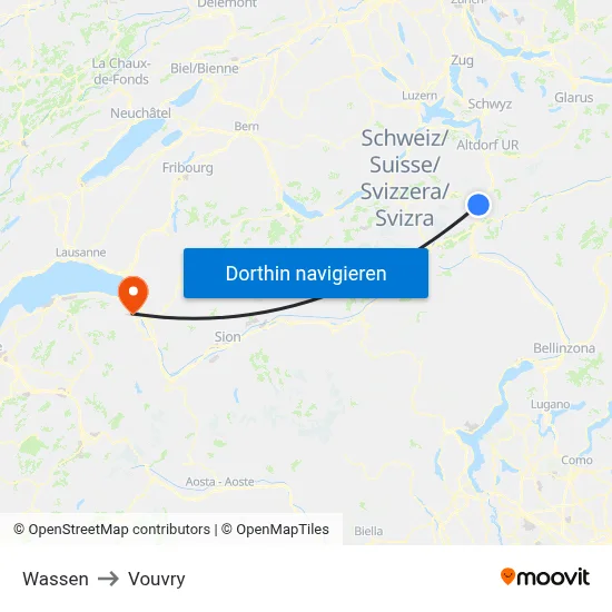 Wassen to Vouvry map