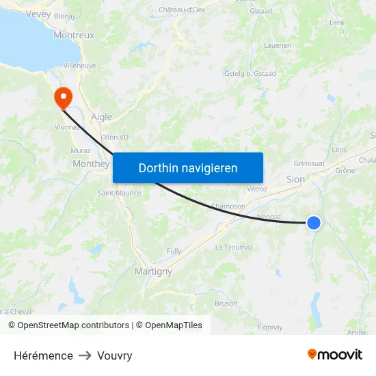 Hérémence to Vouvry map