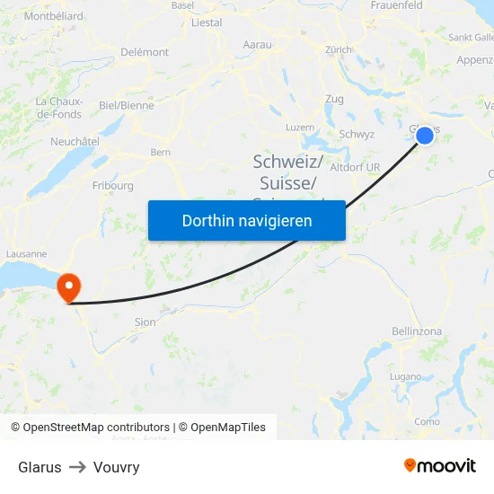 Glarus to Vouvry map