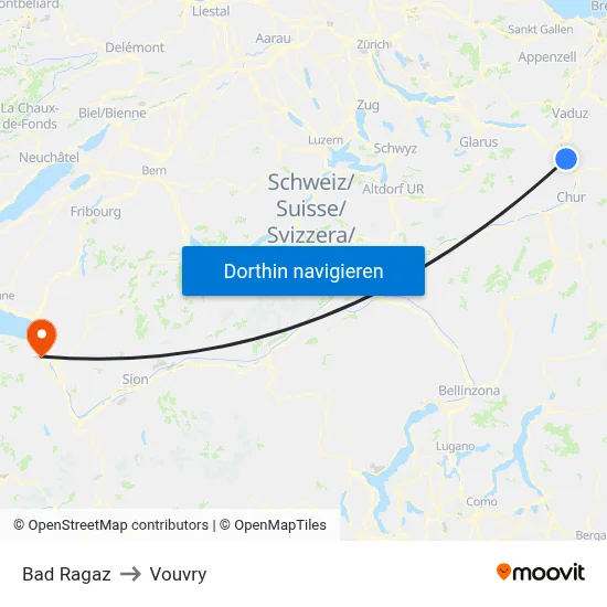 Bad Ragaz to Vouvry map