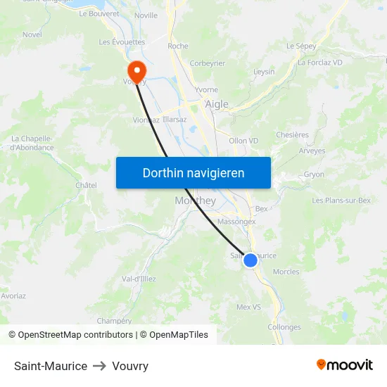 Saint-Maurice to Vouvry map