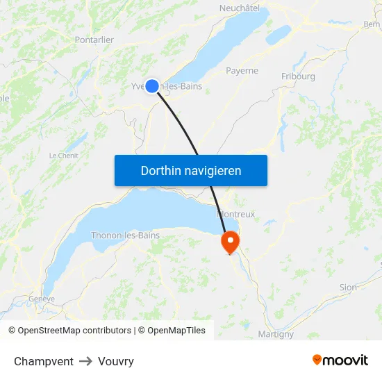 Champvent to Vouvry map
