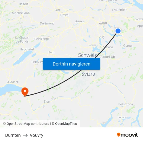Dürnten to Vouvry map