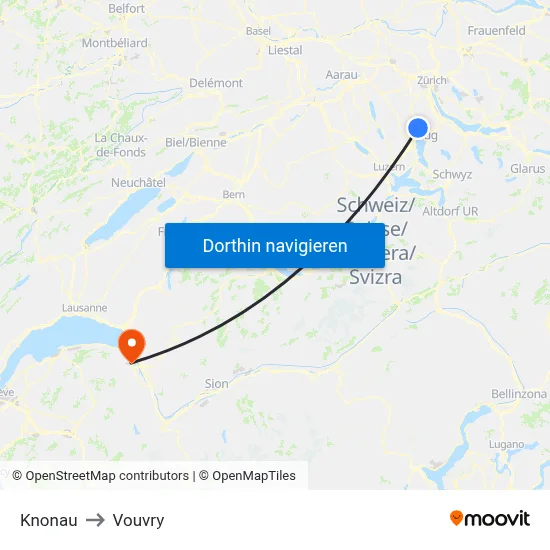 Knonau to Vouvry map