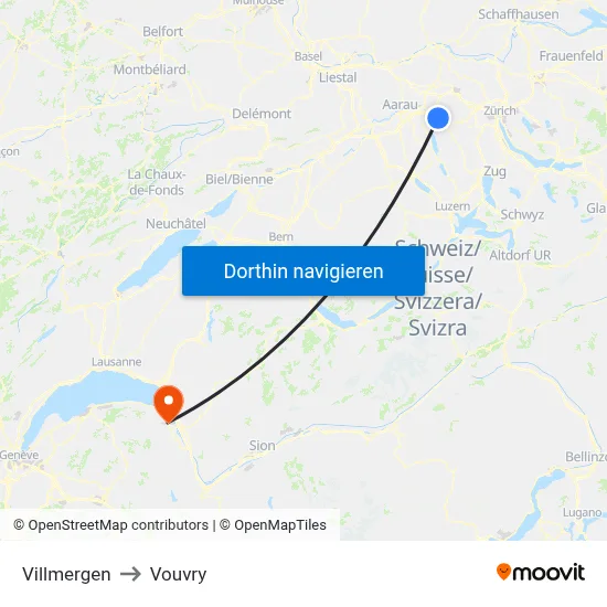 Villmergen to Vouvry map