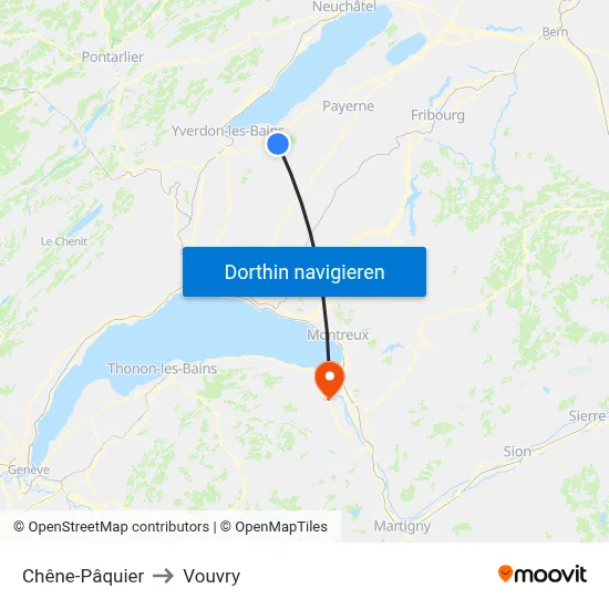 Chêne-Pâquier to Vouvry map