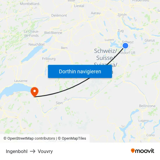 Ingenbohl to Vouvry map