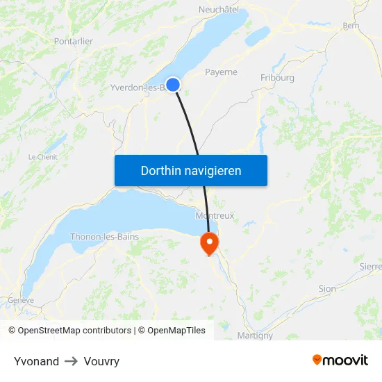 Yvonand to Vouvry map