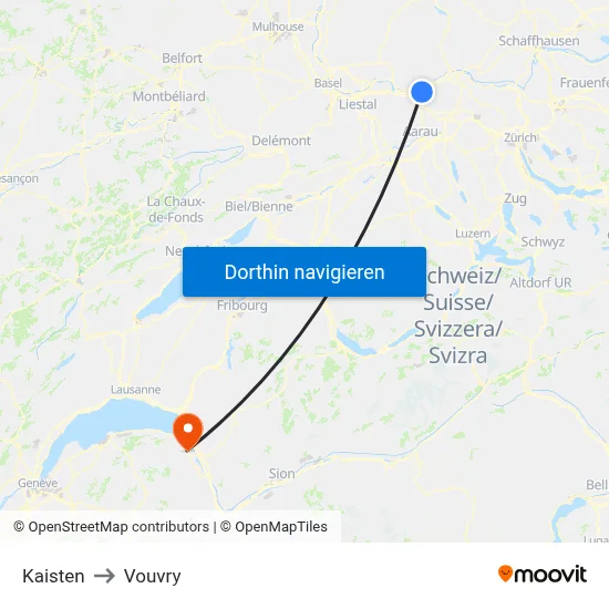 Kaisten to Vouvry map