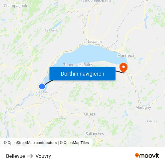 Bellevue to Vouvry map