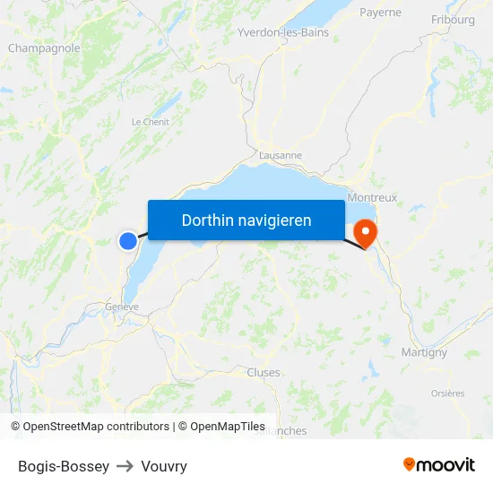 Bogis-Bossey to Vouvry map