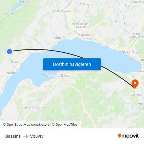 Bassins to Vouvry map