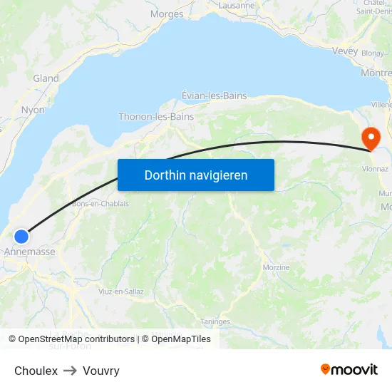 Choulex to Vouvry map