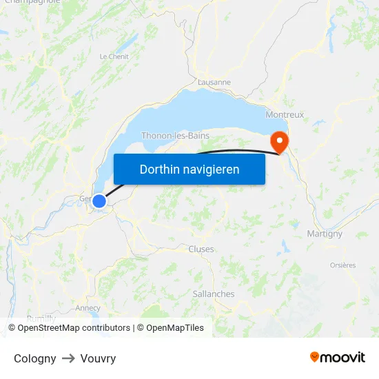 Cologny to Vouvry map