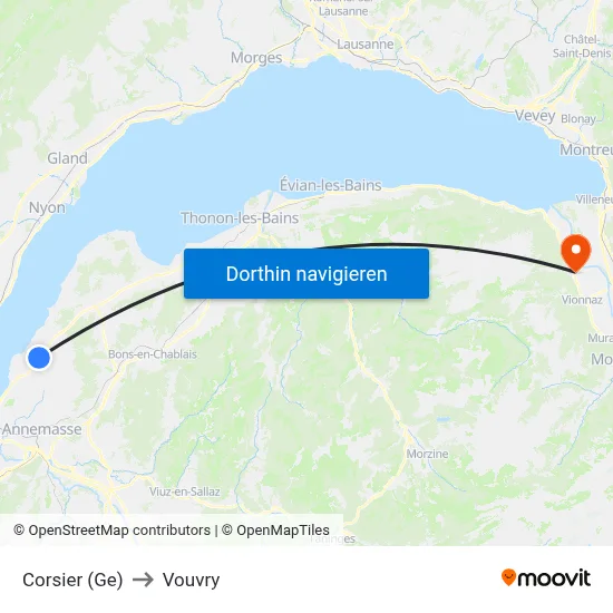 Corsier (Ge) to Vouvry map