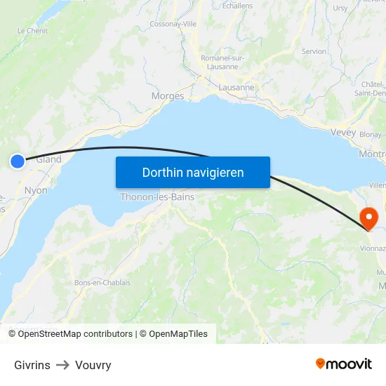 Givrins to Vouvry map