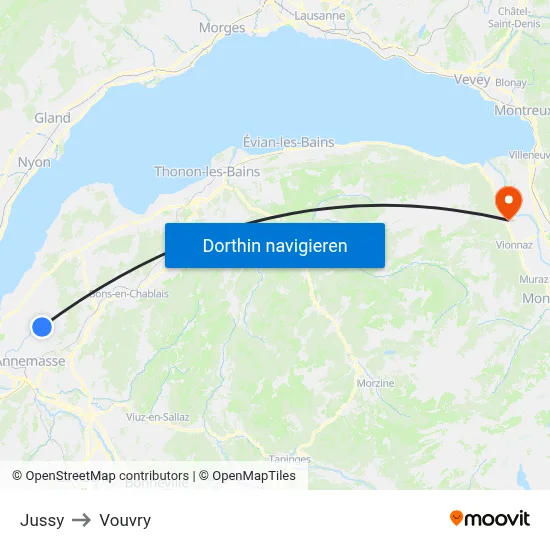 Jussy to Vouvry map