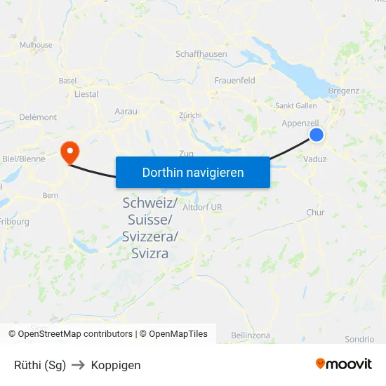 Rüthi (Sg) to Koppigen map