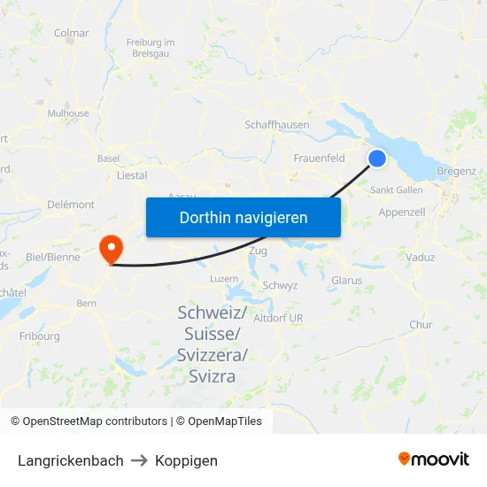 Langrickenbach to Koppigen map