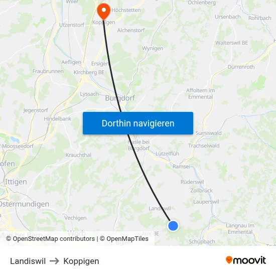 Landiswil to Koppigen map