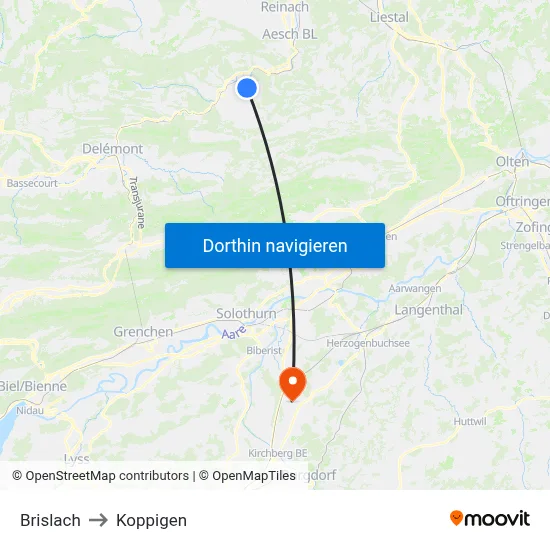 Brislach to Koppigen map