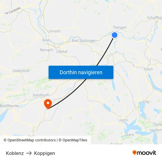 Koblenz to Koppigen map