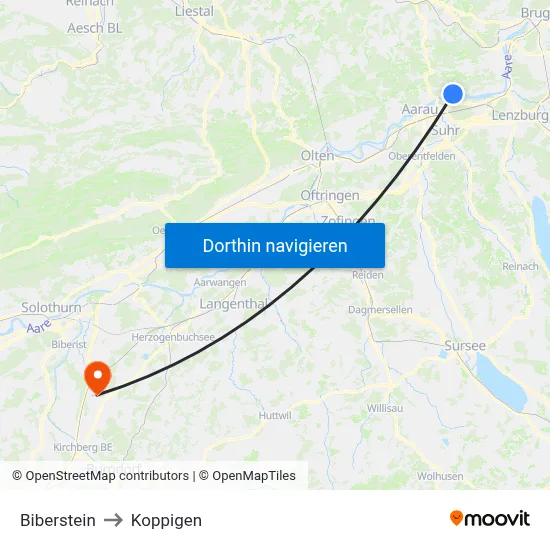 Biberstein to Koppigen map